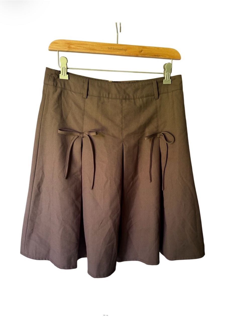 Find me now Women’s Brown Midi A-Line Skirt with Front Tie Accents